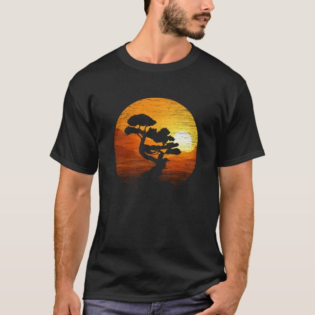 Japansk Sunset Art Nature Japan Bonsai Träd T Shirt (Framsida)