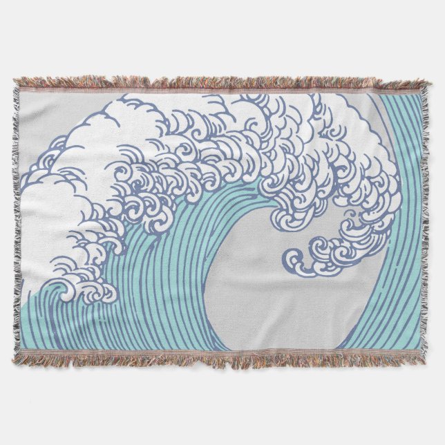 Japansk Surfa Wave Art Ocean Art Filt (Framsidan)