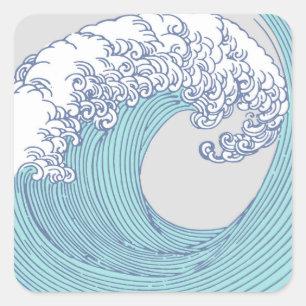 Japansk Surfa Wave Art Ocean Art Fyrkantigt Klistermärke