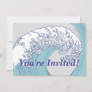 Japansk Surfa Wave Art Ocean Art Inbjudningar