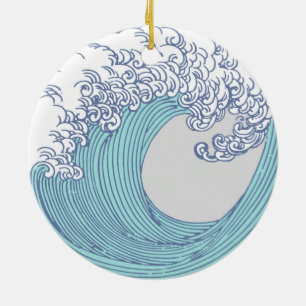 Japansk Surfa Wave Art Ocean Art Julgransprydnad Keramik