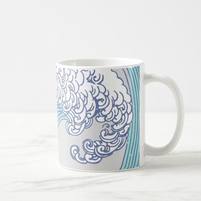Japansk Surfa Wave Art Ocean Art Kaffemugg (Höger)