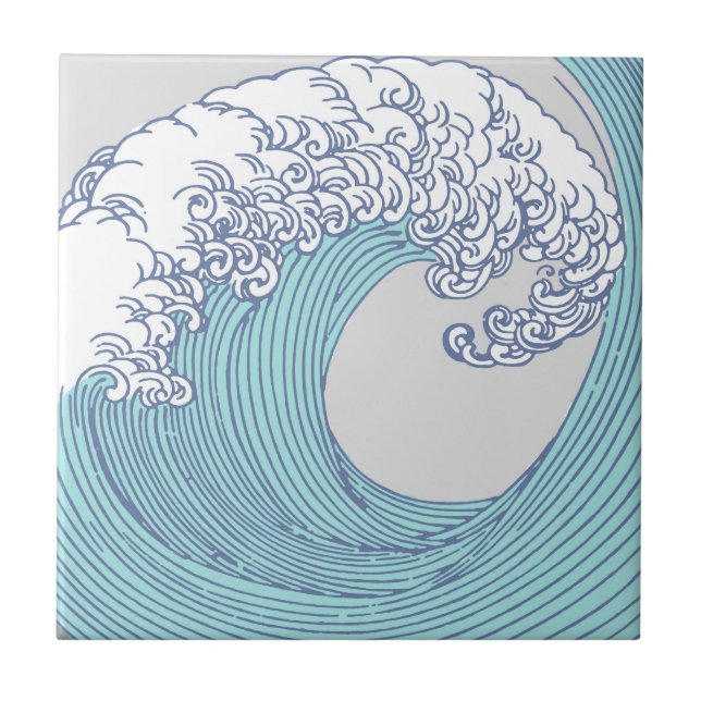 Japansk Surfa Wave Art Ocean Art Kakelplatta (Framsidan)