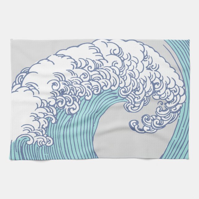 Japansk Surfa Wave Art Ocean Art Kökshandduk (Horisontell)