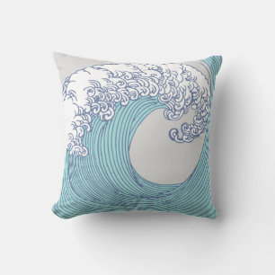 Japansk Surfa Wave Art Ocean Art Kudde