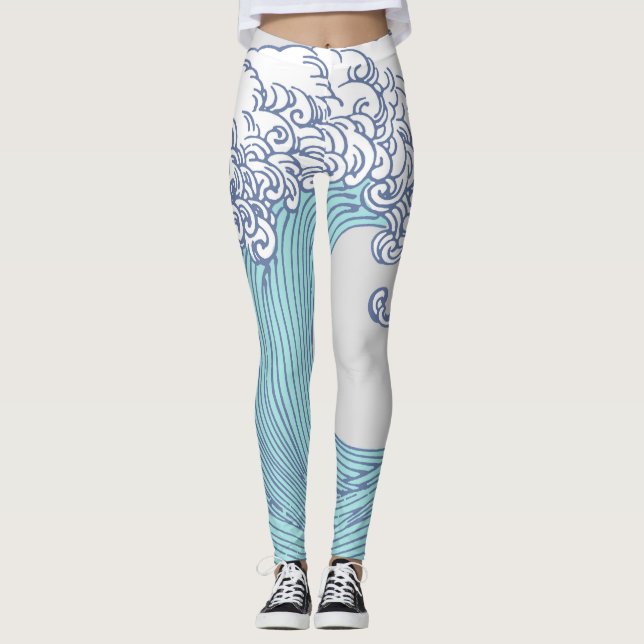 Japansk Surfa Wave Art Ocean Art Leggings (Framsida)
