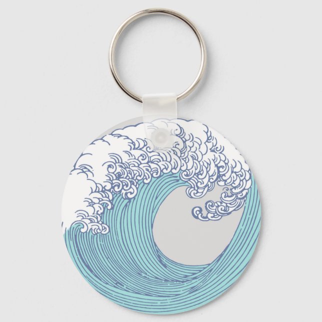 Japansk Surfa Wave Art Ocean Art Nyckelring (Framsida)