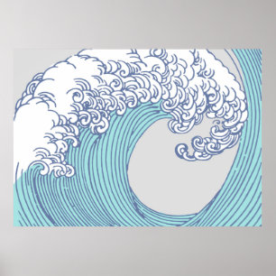 Japansk Surfa Wave Art Ocean Art Poster