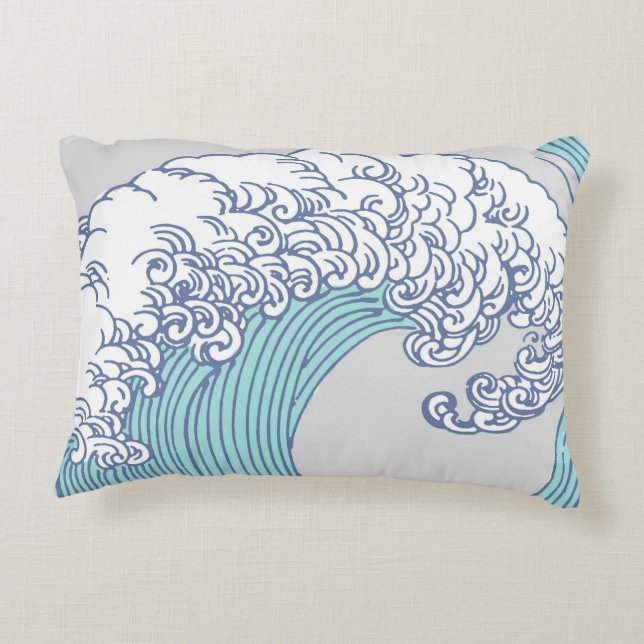 Japansk Surfa Wave Art Ocean Art Prydnadskudde (Baksidan)