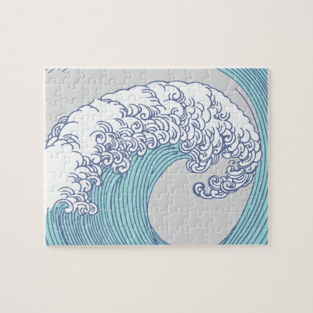 Japansk Surfa Wave Art Ocean Art Pussel (Horisontell)
