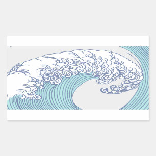 Japansk Surfa Wave Art Ocean Art Rektangulärt Klistermärke