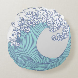 Japansk Surfa Wave Art Ocean Art Rund Kudde