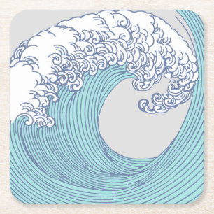 Japansk Surfa Wave Art Ocean Art Underlägg Papper Kvadrat