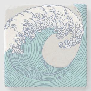 Japansk Surfa Wave Art Ocean Art Underlägg Sten