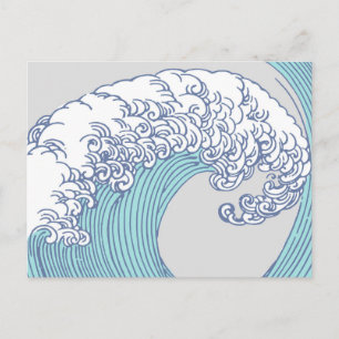Japansk Surfa Wave Art Ocean Art Vykort
