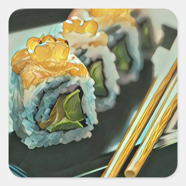 Japansk sushi fyrkantigt klistermärke (Framsida)