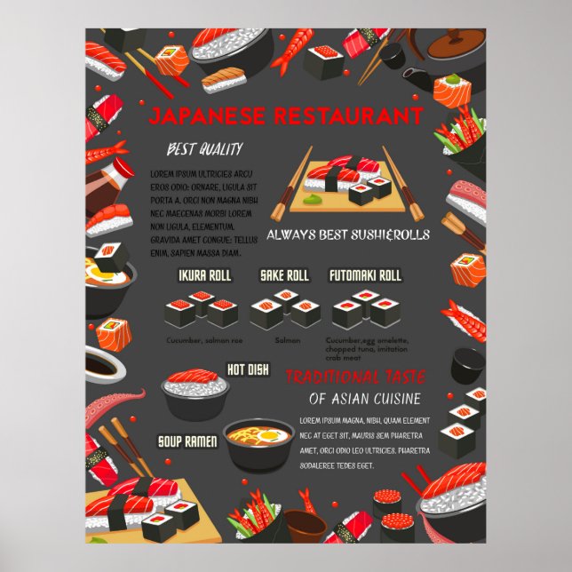 Japansk sushi matbar restaurang poster (Framsidan)