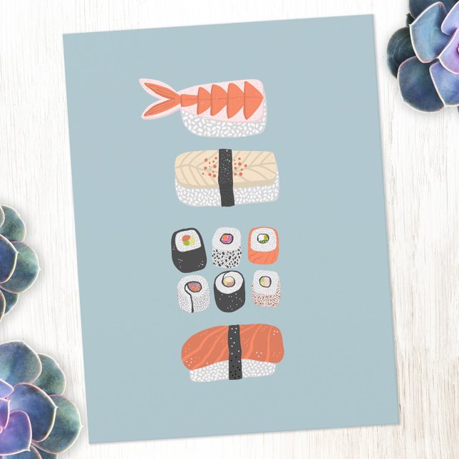 Japansk sushi Nigiri Maki Roll Stack Vykort (Sushi Japanese food art postcard)