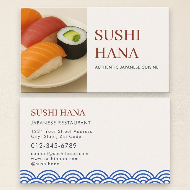 Japansk Sushi Restaurang Catering Service Foto Visitkort (Skapare uppladdad)