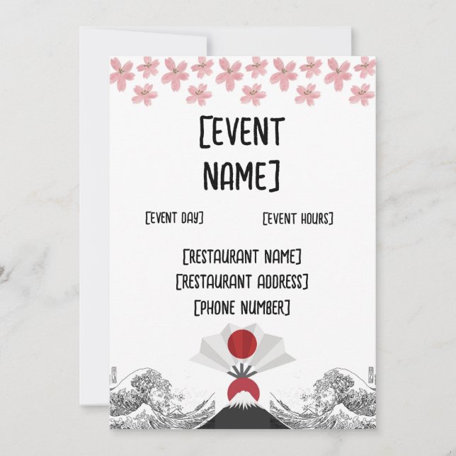 Japansk sushi-restauranghändelse och invigning inbjudningar (Framsida)