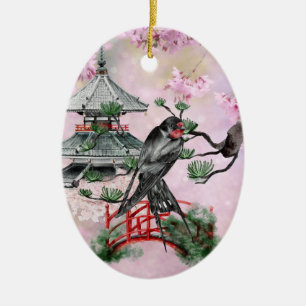 Japansk Svälj, Temple, Blommar jul Julgransprydnad Keramik