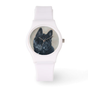 Japansk svart akita hund porträtt art armbandsur