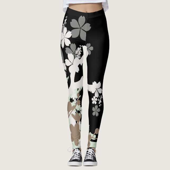 Japansk svart för KimonoPatern B Leggins Leggings (Framsida)
