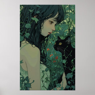 Japansk svart katt - Miyazaki Hayao Stil Poster