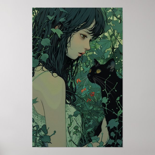 Japansk svart katt - Miyazaki Hayao Stil Poster (Framsidan)