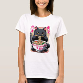 Japansk svart Kattunge Eating Ramen T Shirt