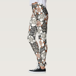Japansk svart- och rödfärgad Blommigt Leggings