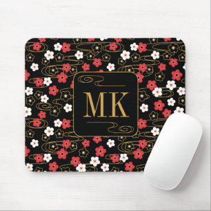 Japansk svart Sakura Blommar Monogram Initialer Musmatta