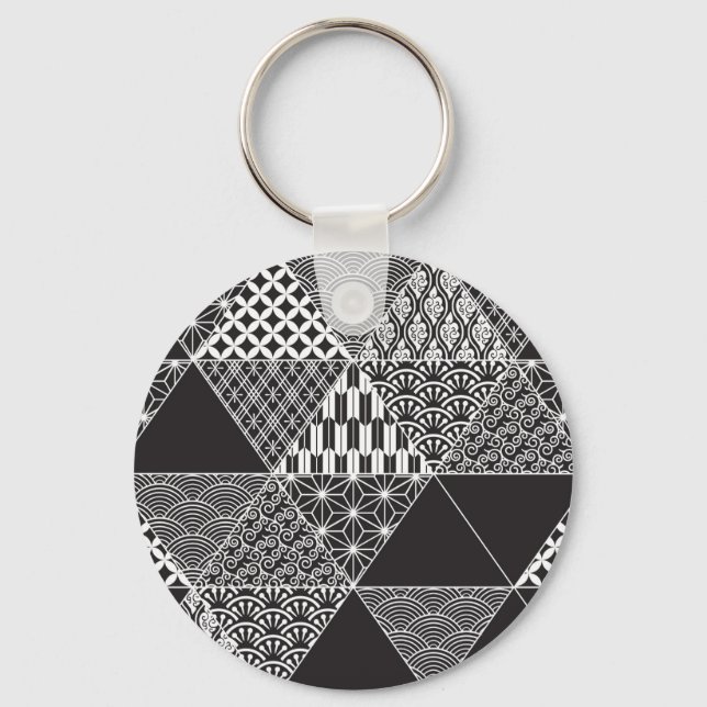 Japansk svartvit kamera, triangel Mönster Nyckelring (Framsida)