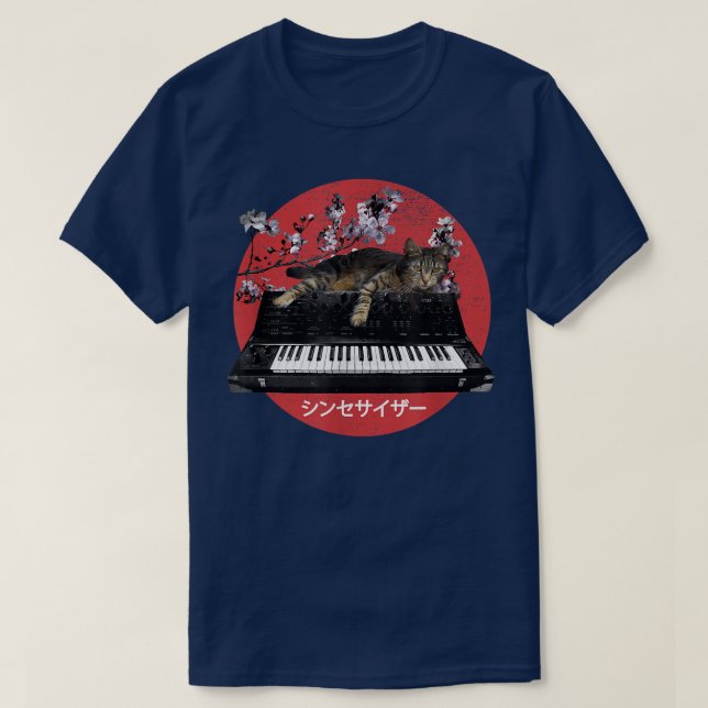 Japansk Synthesizer Cat Cherry Blommar T Shirt (Design framsida)