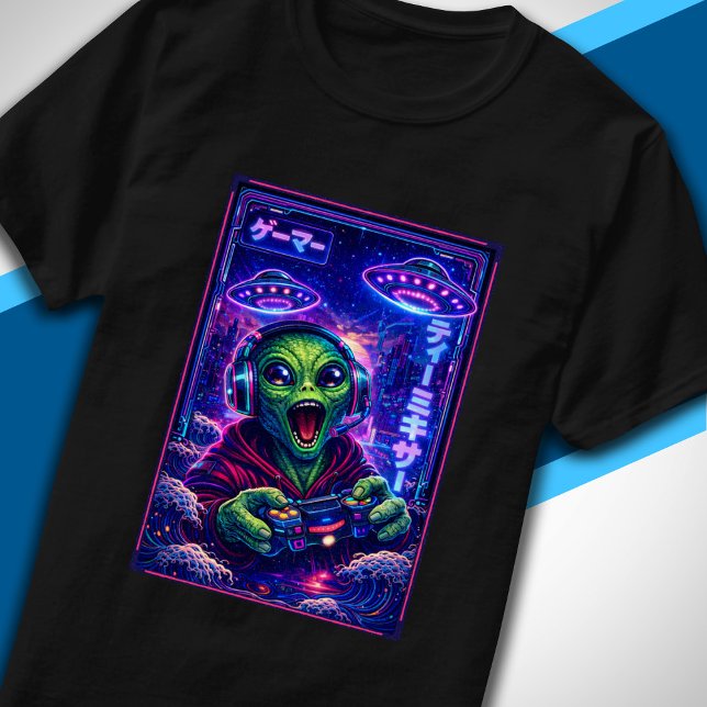 Japansk Synthwave Sci-Fi UFO Alien Cool Spelare T Shirt (Skapare uppladdad)