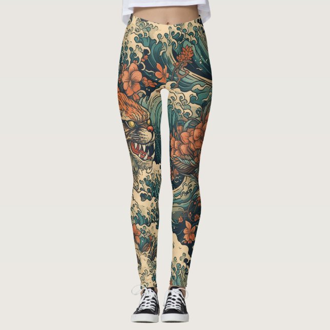 Japansk TattoArt Sea Monster Leggings (Framsida)
