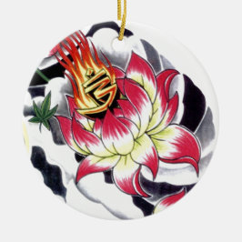 Japansk Tattoo Stil Flaming Lotus Flower Julgransprydnad Keramik