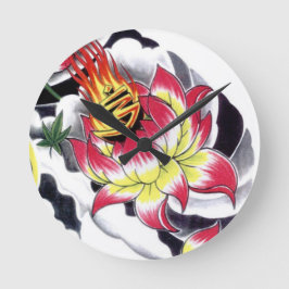 Japansk Tattoo Stil Flaming Lotus Flower Rund Klocka