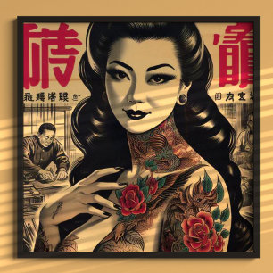 Japansk tattooed Pin-up Poster