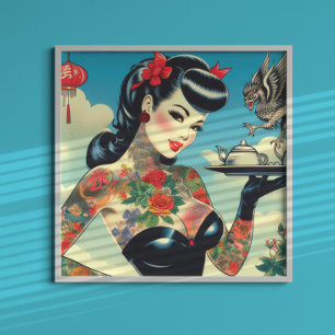 Japansk tattooed Pin-up Poster