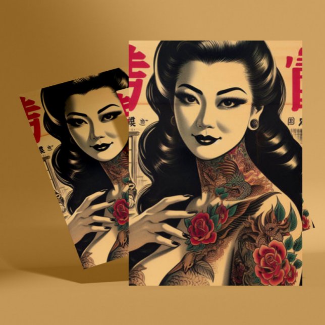 Japansk tattooed Pin-up Vykort (Skapare uppladdad)