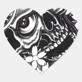 Japansk tattoskalle hjärtformat klistermärke