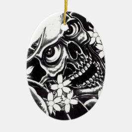 Japansk tattoskalle julgransprydnad keramik