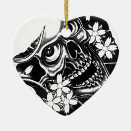 Japansk tattoskalle julgransprydnad keramik