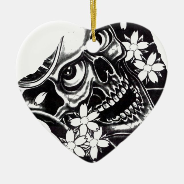 Japansk tattoskalle julgransprydnad keramik (Framsidan)