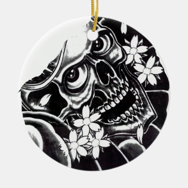 Japansk tattoskalle julgransprydnad keramik (Framsidan)