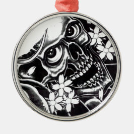 Japansk tatuering skalle julgransprydnad metall