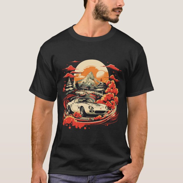 Japansk Tävla för Retro-bil - Retro japanskt tema T Shirt (Framsida)