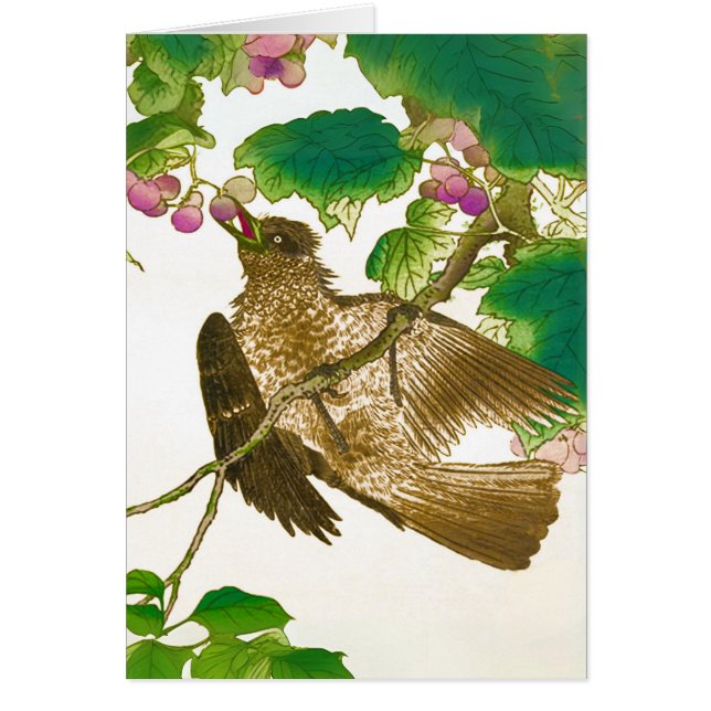 Japansk teckning av blåskrika på en druvstjälk OBS kort (Framsidan)