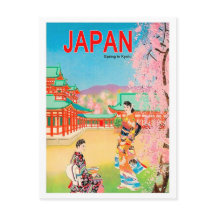 Japansk tempel om våren, geishor på promenad